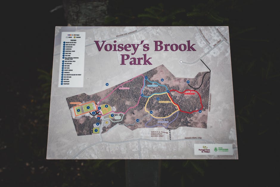 Close-up of Voisey's Brook Park map showcasing trails and facilities.